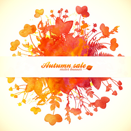 Orange autumn leaves watercolor painted sale bannerのイラスト素材