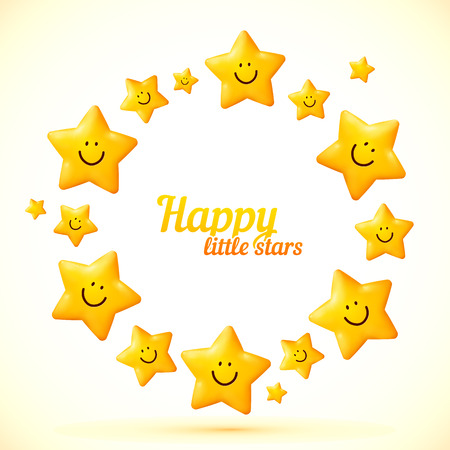 Cute little smiling stars vector frameのイラスト素材