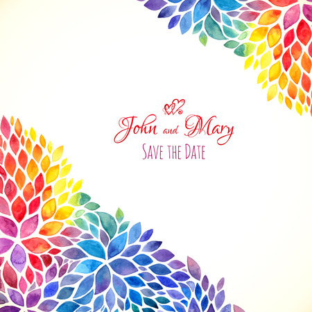 Watercolor painted rainbow colors invitation templateのイラスト素材