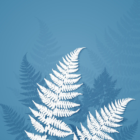 White paper fern leaves on blue backgroundのイラスト素材
