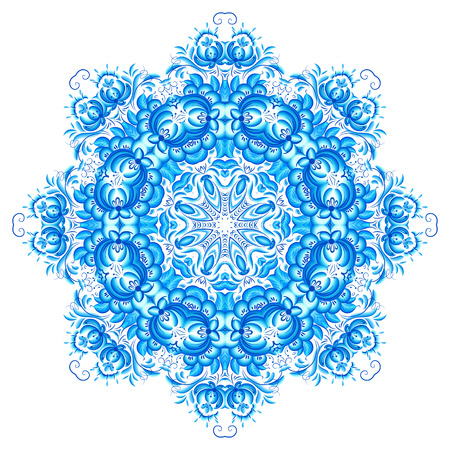 Blue vector snowflake in gzhel styleのイラスト素材