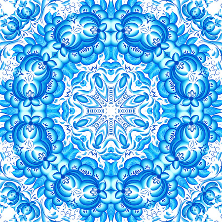 Blue floral seamless pattern in gzhel styleのイラスト素材