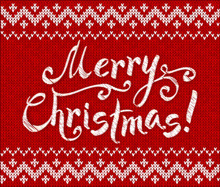 Merry Christmas knit on red backgroundのイラスト素材