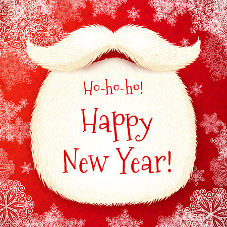 Realistic Santa\'s beard with Merry Christmas sign on red snowy backgroundのイラスト素材