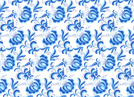 Blue vintage floral seamless pattern in gzhel styleのイラスト素材