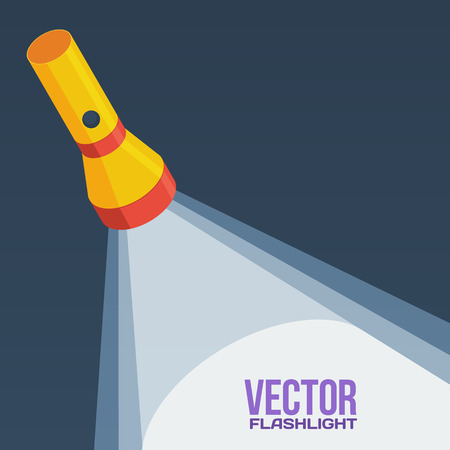 Yellow flashlight in flat style on dark backgroundのイラスト素材