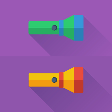 Yellow and green flashlights in flat style on purple backgroundのイラスト素材