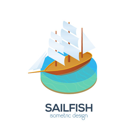 Vector isometric sailboat iconのイラスト素材