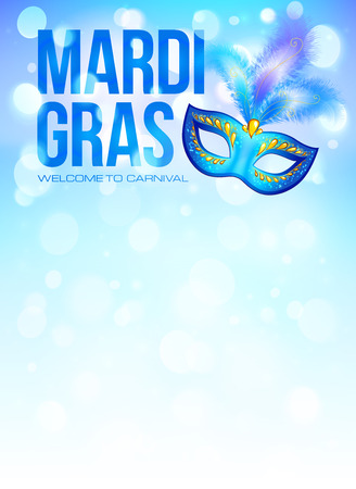 Blue carnival mask with feathers on bokeh lights backgroundのイラスト素材