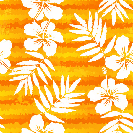 Orange bright flowers and painted stripes seamless patternのイラスト素材