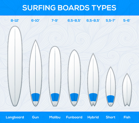 Surfing boards types and sizes, infographics illustrationのイラスト素材