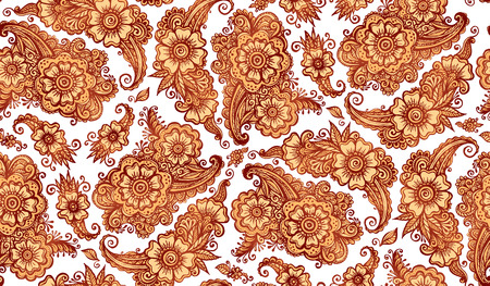 Henna tattoo style vector seamless horisontal patternのイラスト素材