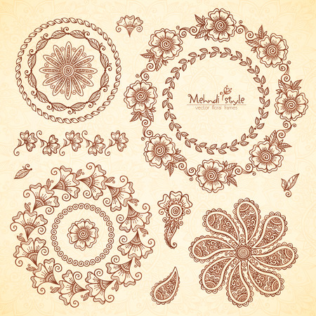 Vector Indian mehndi style round frames setのイラスト素材