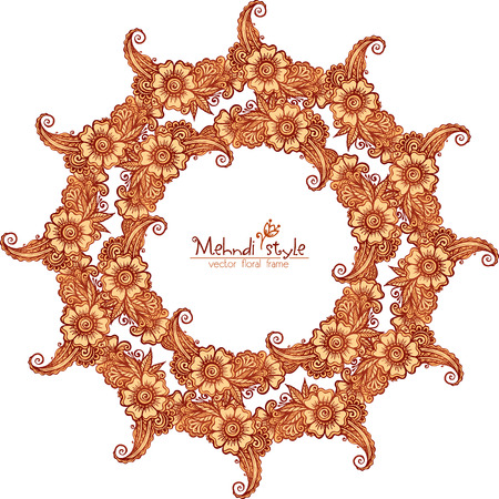 Vector decorative round frame in Indian mehndi styleのイラスト素材