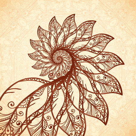 Vector fractal feathers spiral in henna tattoo styleのイラスト素材