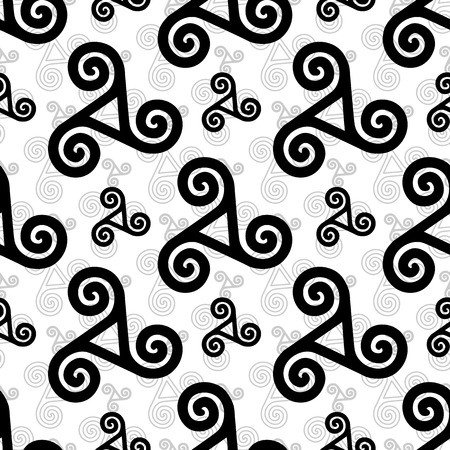 Black and white celtic triskels seamless patternのイラスト素材