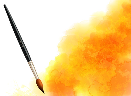 Orange vector watercolor stain background with paintbrushのイラスト素材