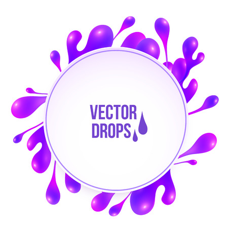 Purple vector paint drops splash with round paper bannerのイラスト素材