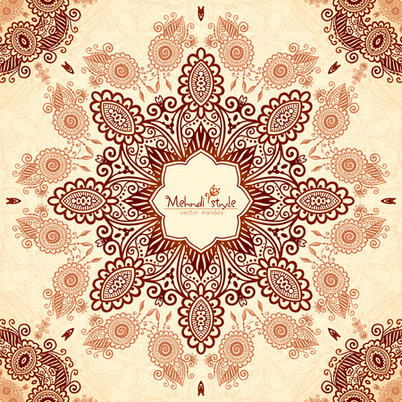 Vector vintage round seamless pattern in Indian mehndi styleのイラスト素材