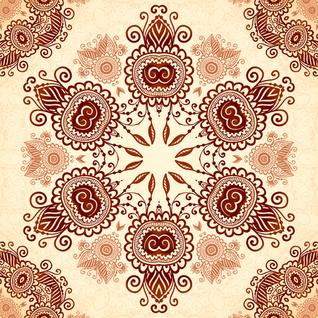 Vector vintage round seamless pattern in Indian mehndi styleのイラスト素材