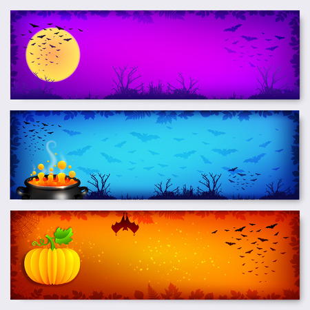 Colorful vector Halloween horizontal banners backgrounds setのイラスト素材