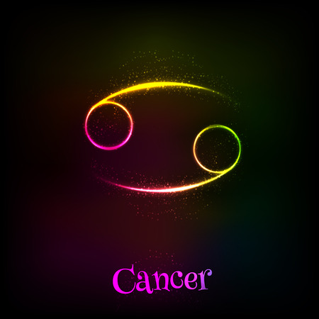 Shining neon zodiac Cancer vector symbol at dark backgroundのイラスト素材