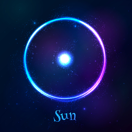Shining blue neon zodiac Sun vector symbolのイラスト素材