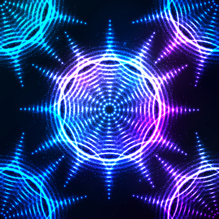 Bright shining blue neon sun vector seamless patternのイラスト素材