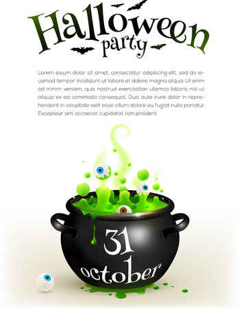 Black witches cauldron with green brew, vector page templateのイラスト素材