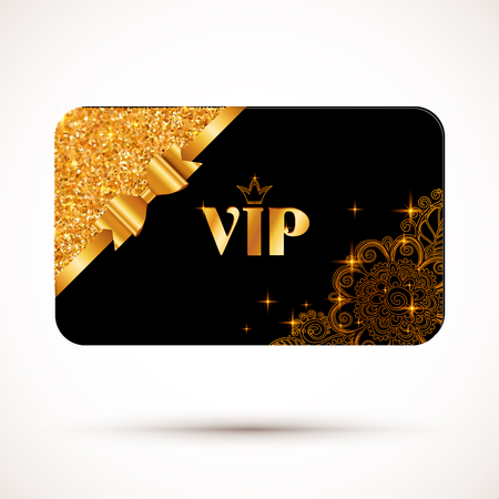 Black vip card vector template with glitter effect and golden bowのイラスト素材