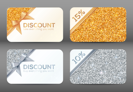Set of golden and silver glitter white vector discount cards templatesのイラスト素材