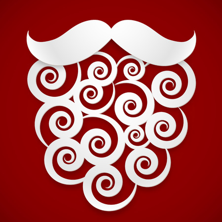 White paper curls vector Santa beard with shadow at dark red backgroundのイラスト素材