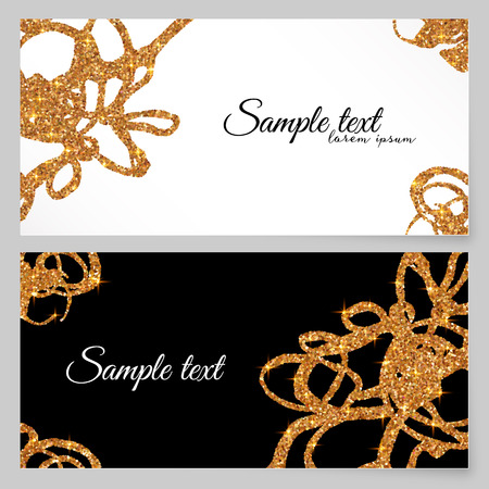 Golden glitter paint doodles vector greeting card templateのイラスト素材