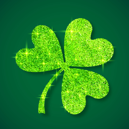 Green shining glitter glamour vector clover leaf on dark green backgroundのイラスト素材