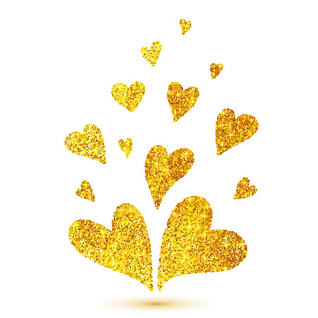 Vector golden glitter hearts isolated at white backgroundのイラスト素材