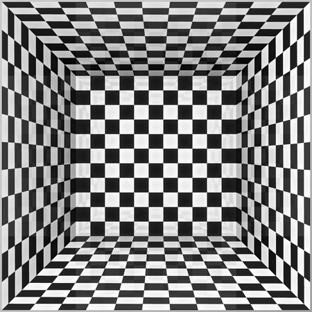 Black and white chessboard walls vector room backgroundのイラスト素材