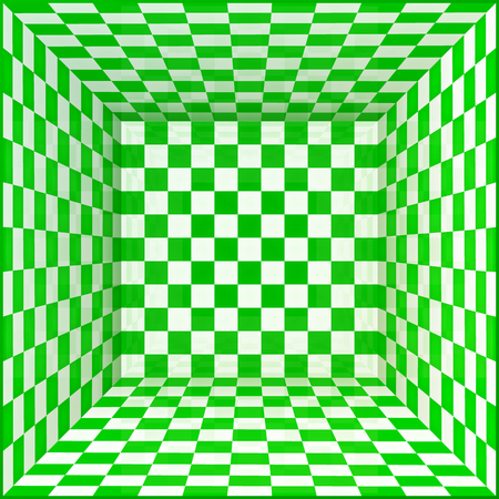 Green and white chessboard walls vector room backgroundのイラスト素材