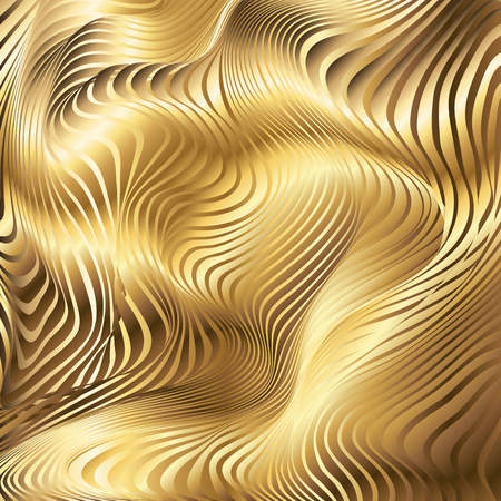 Golden striped waves vector abstract glossy backgroundのイラスト素材
