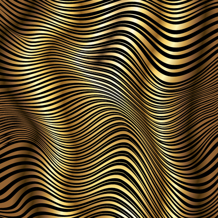 Golden stripes vector abstract waves on black backgroundのイラスト素材