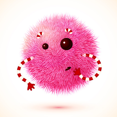 Cute pink fluffy ball vector monster with handsのイラスト素材