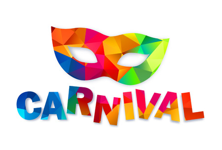 Bright rainbow colors triangles vector carnival mask and signのイラスト素材