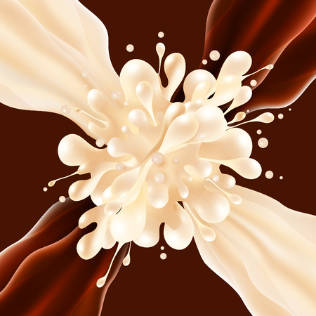 Vector milk and chocolate flows with drops splashのイラスト素材