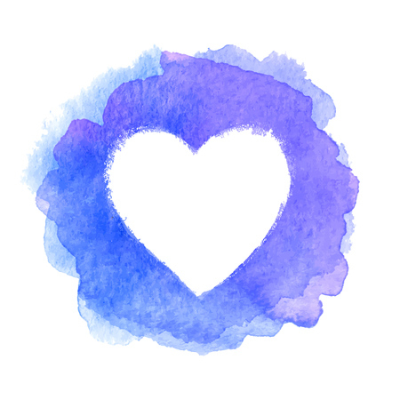Blue watercolor painted heart shape vector frameのイラスト素材