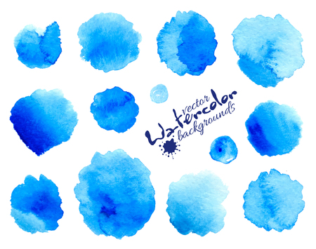 Blue watercolor painted vector stains set isolated on white backgroundのイラスト素材