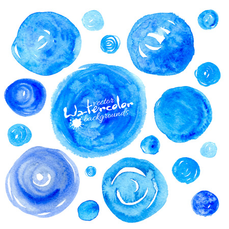 Set of blue watercolor textured hand drawn circles vector backgroundsのイラスト素材