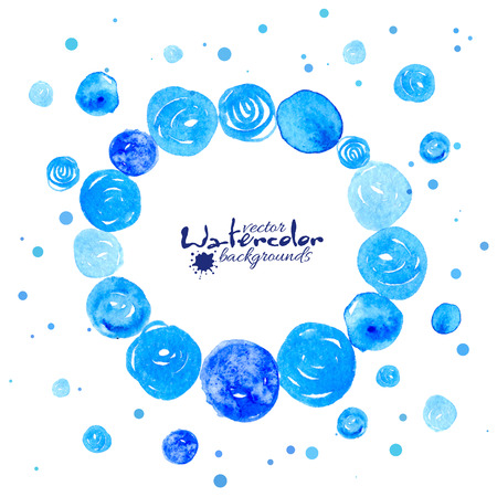 Blue watercolor circles vector frame on white backgroundのイラスト素材