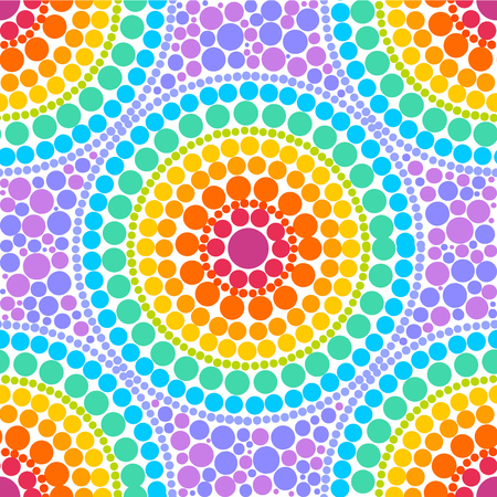 Rainbow colors concentric circles in dot art style, vector seamless patternのイラスト素材