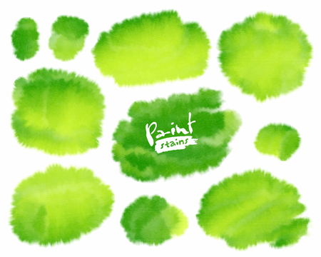 Green vector watercolor stains isolated on white backgroundのイラスト素材