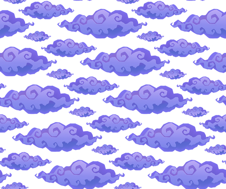 Violet curly cartoon style clouds vector seamless pattern on white backgroundのイラスト素材