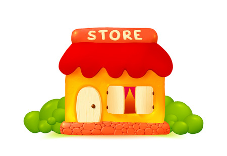 Little vector cute shop icon in cartoon style isolated on white backgroundのイラスト素材